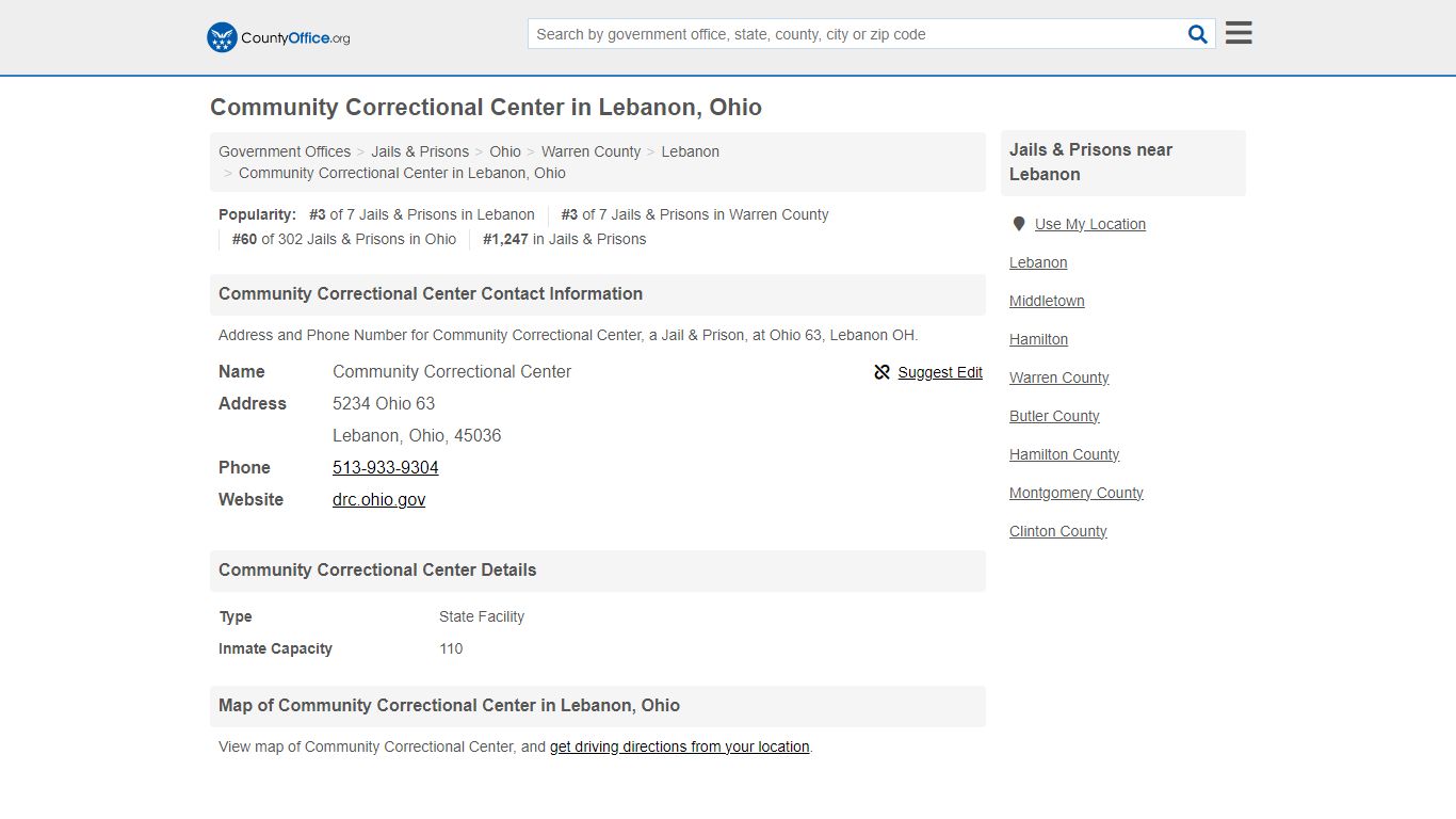 Community Correctional Center in Lebanon, Ohio - County Office