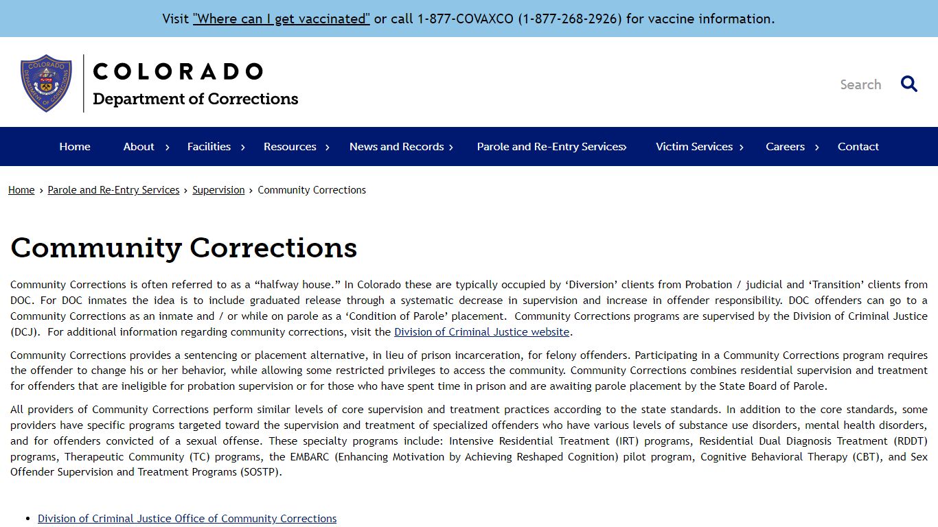 Community Corrections | Department of Corrections